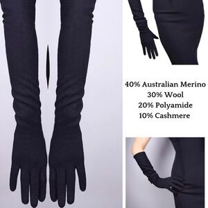LUXURY CASHMERE WOOL BLEND ELBOW LENGH ELEGANT GLOVES